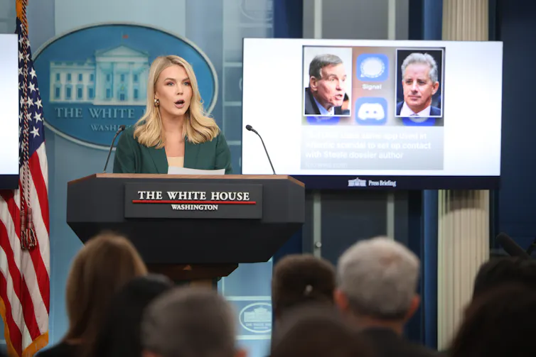 White House press secretary, Karoline Leavitt delivering a briefing, March 25 2025.