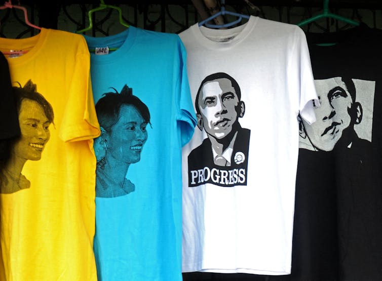 T-shirts display the image of a man and a woman.