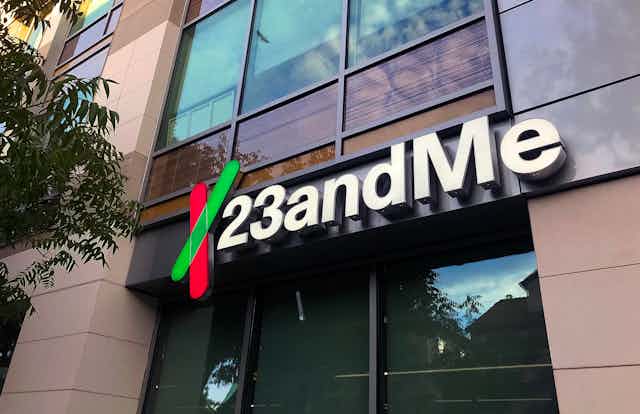 23andMe sign seen on the outside of a building