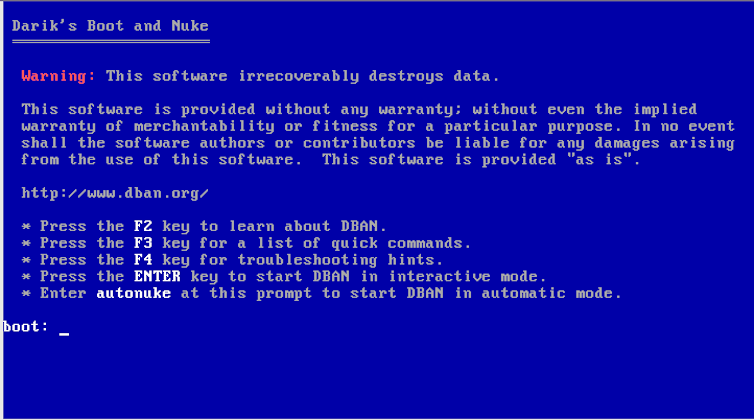 Blue computer screen with warning.