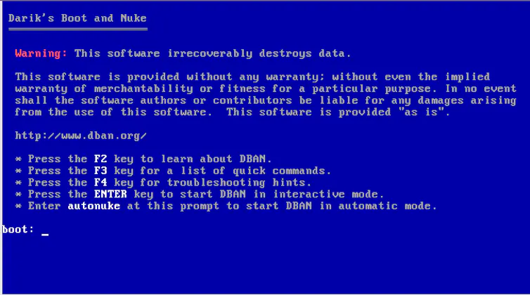 Blue computer screen with warning.