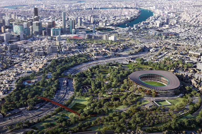 A screengrab taken from supplied video obtained on Tuesday, March 25, 2025 shows a new stadium at Victoria Park as part of new infrastructure planned for the Brisbane 2032 Olympic Games