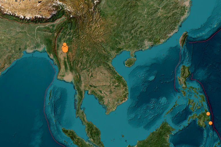 carte satellite et épicentre