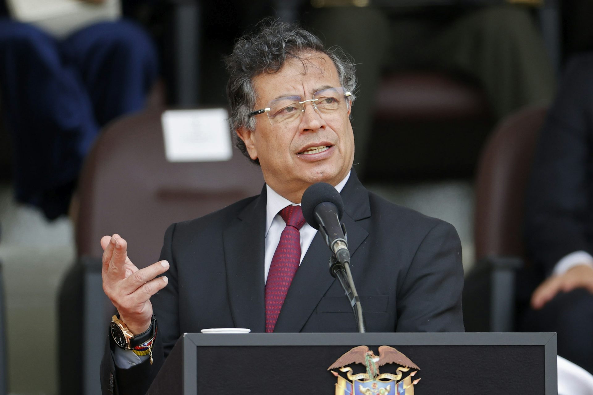 Gustavo Petro speaking at a ceremony.