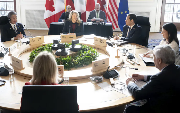 People are seated at a table