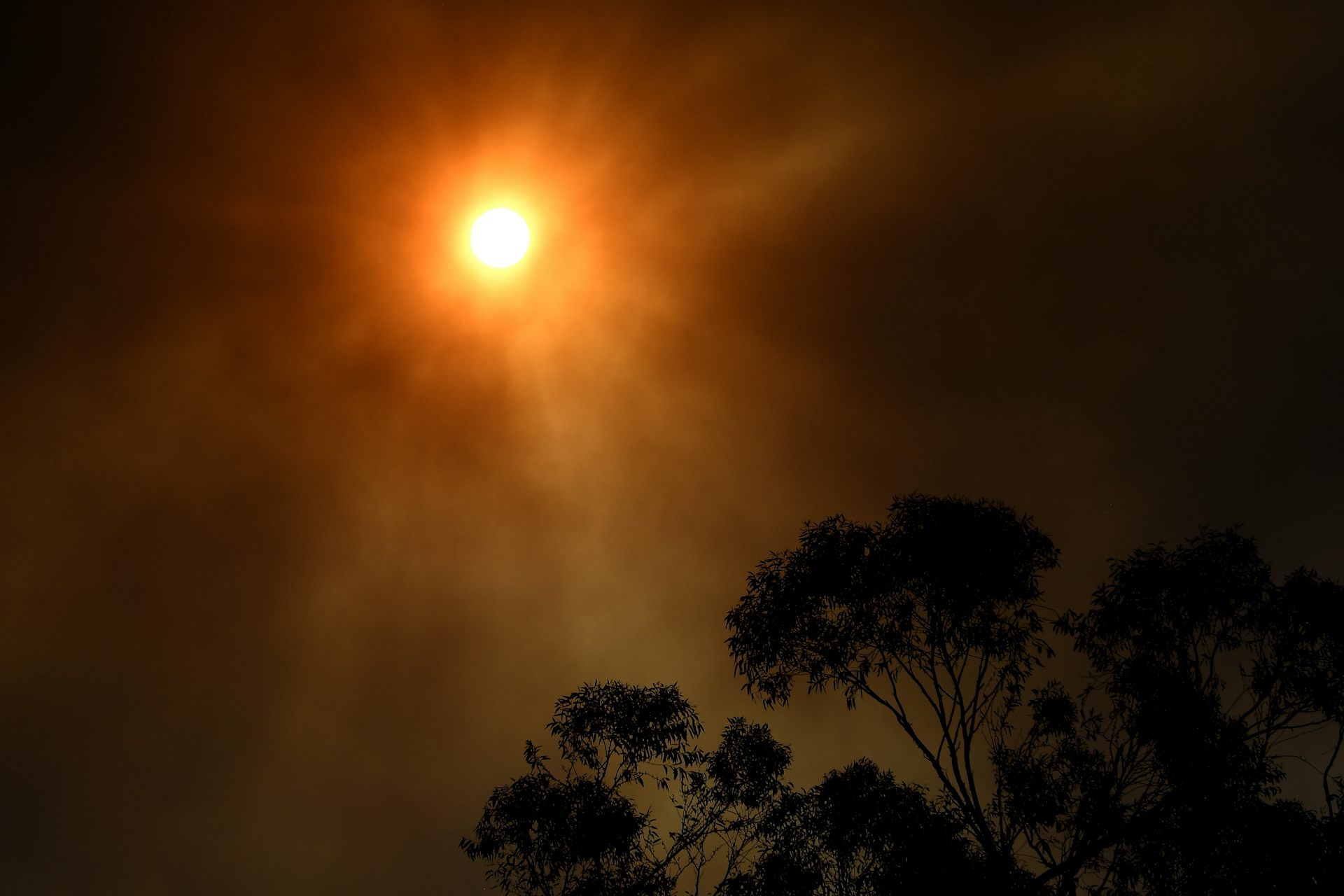 sun in dark smoky sky