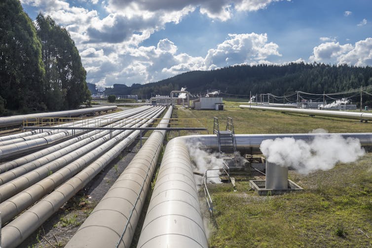 Piping at a geothermal power Station, near Taupo New Zealand