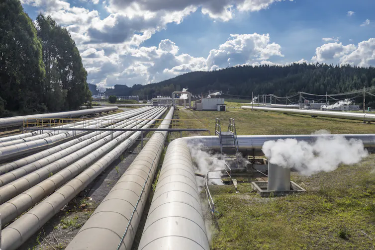 Piping at a geothermal power Station, near Taupo New Zealand