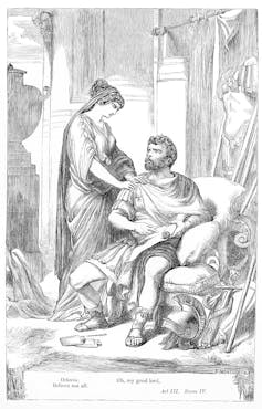 Octavia, a lady whispered the cara of Augustus 1 Octavia with his brother in the illustration for work William Shakespeare _antonio and Cleopatra_.