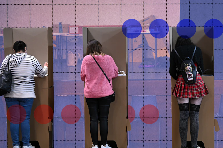 Voting at the Strathfield North Public School polling booth on Federal Election day, 2022