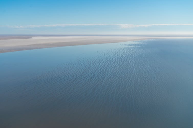 lake eyre full from a plane.