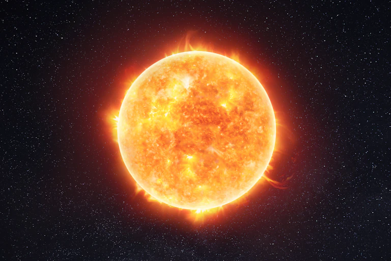 Illustration of a fiery star floating in space