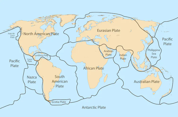 Map of Earth's tectonic plates.