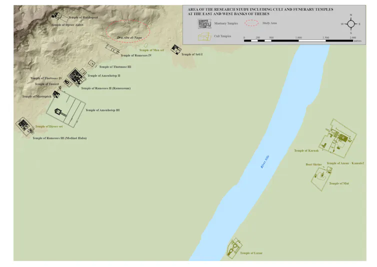 Mapa de la ubicación de la necrópolis tebana de Dra Abu el-Naga.