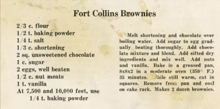 A recipe for brownies at high altitude.