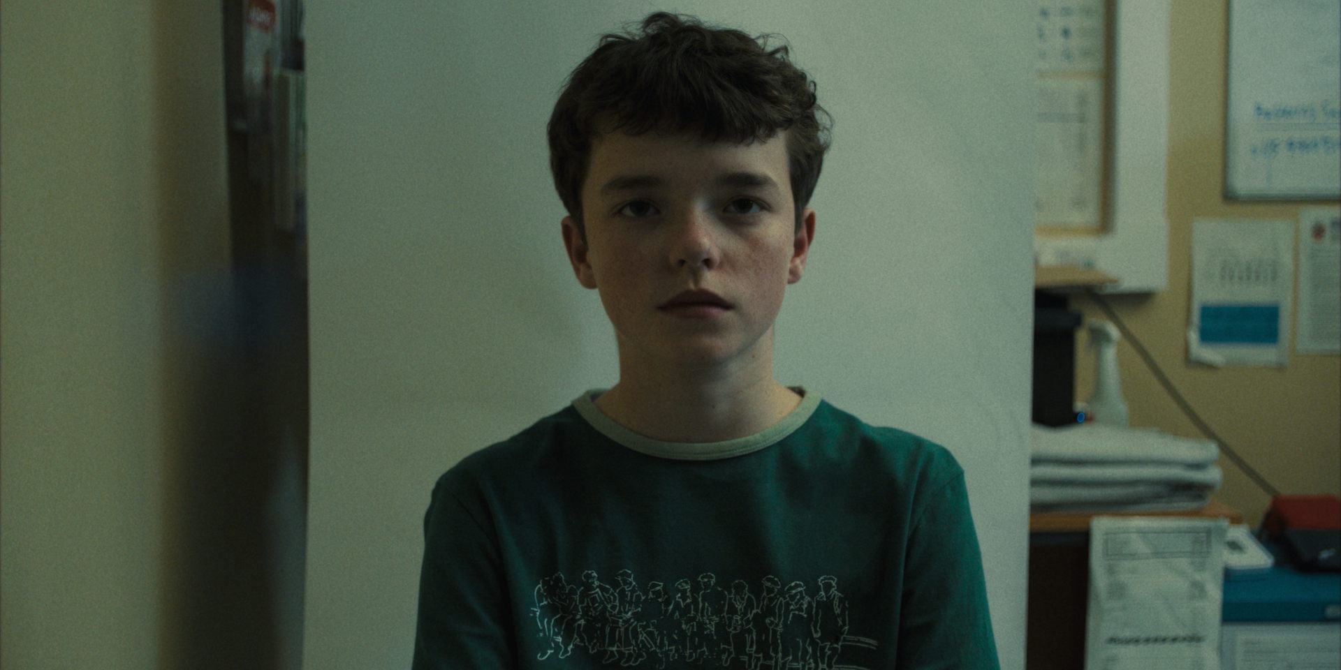 Actor Owen Cooper as Jamie Miller looks ahead.