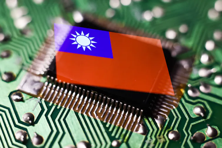 Flag images projected onto a computer