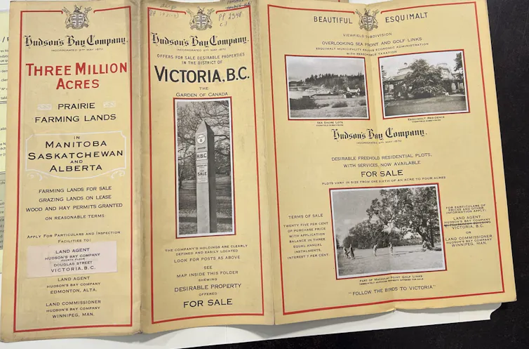 A pamphlet advertising HBC land for sale in British Columbia and the Prairies