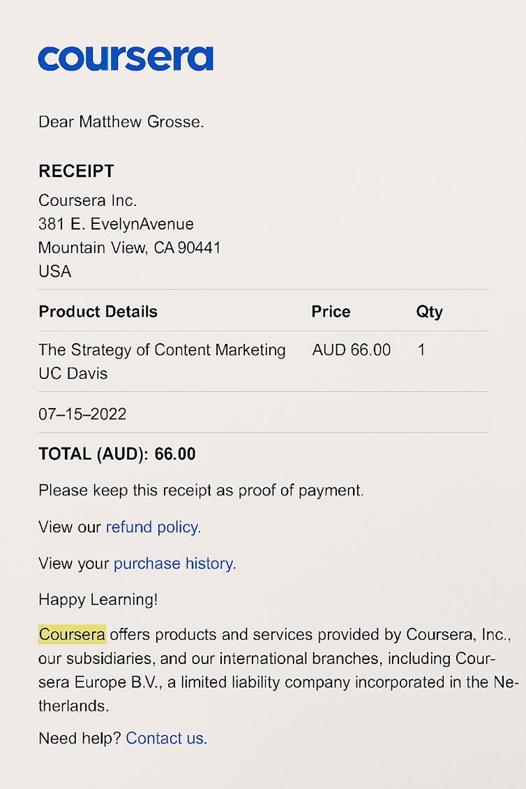 An AI generated fraudulent receipt