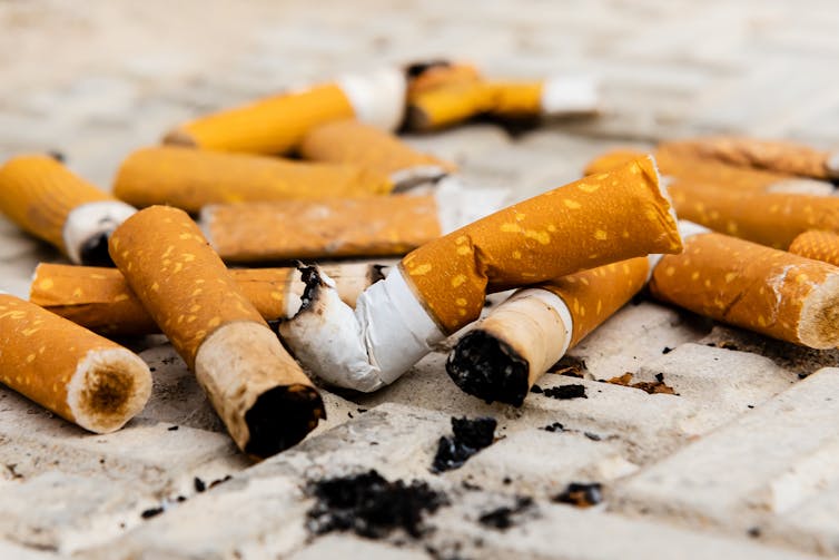 A pile of cigarette butts