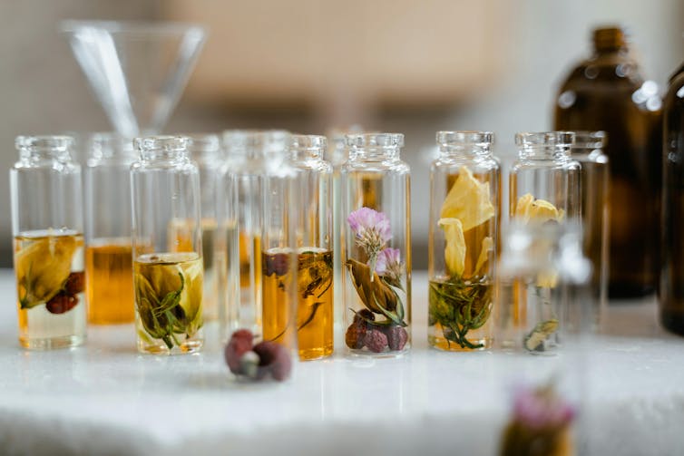 Small bottles of botanicals