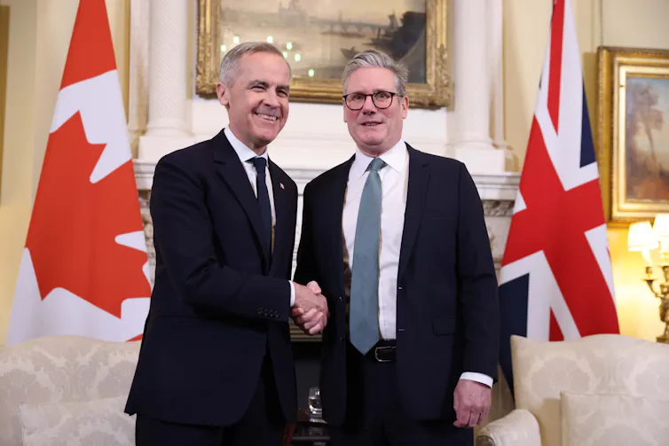 UK Prime Minister Keir Starmer (right) welcomes the new Prime Minister of Canada, Mark Carney