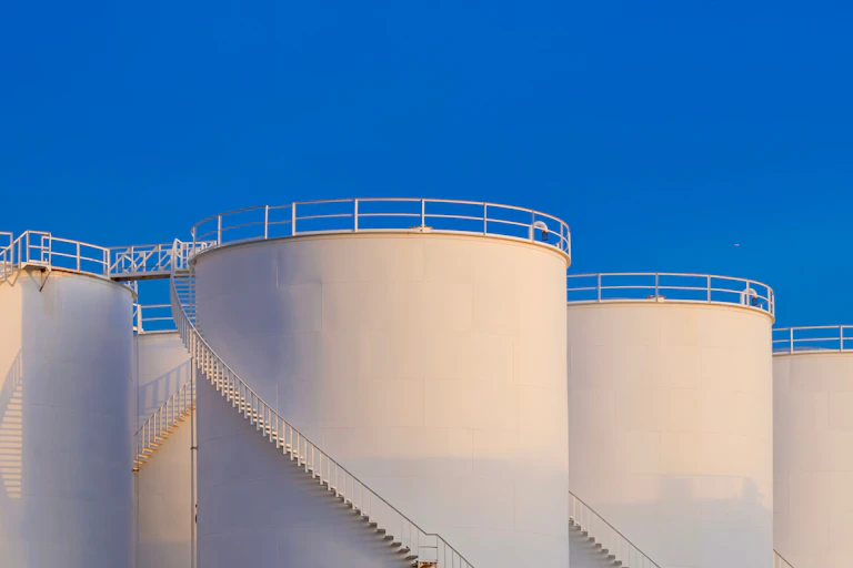 oil tanks and blue sky.