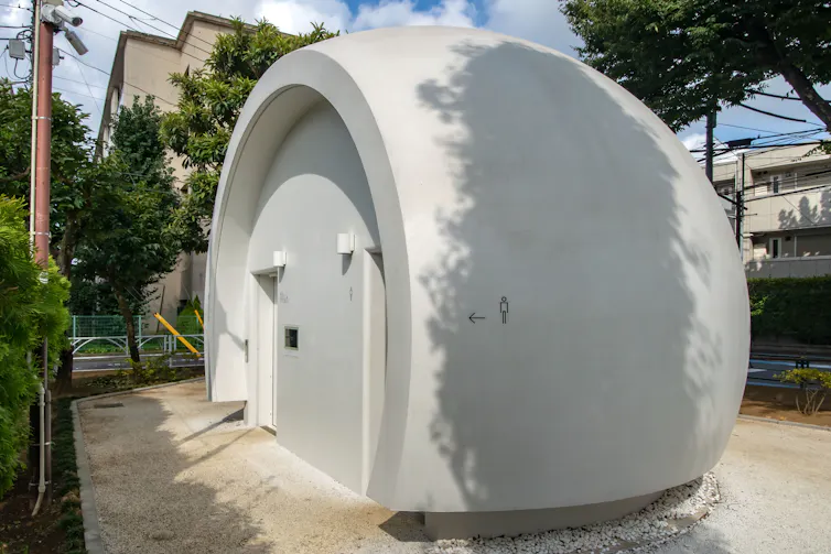 An advanced public toilet in Shibuya, Tokyo, is dome-shaped.