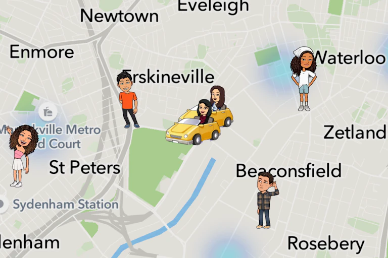 Digital avatars on a map of Sydney.