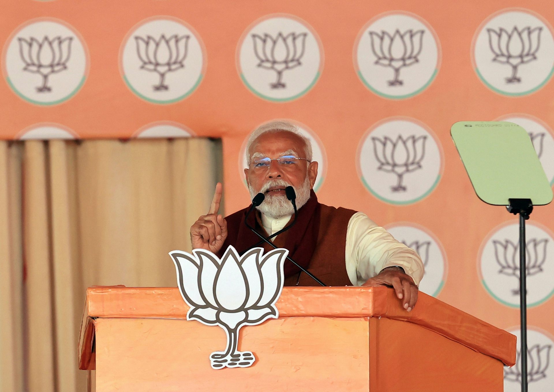 Indian prime minister Narendra Modi speaks at an election rally in New Delhi.