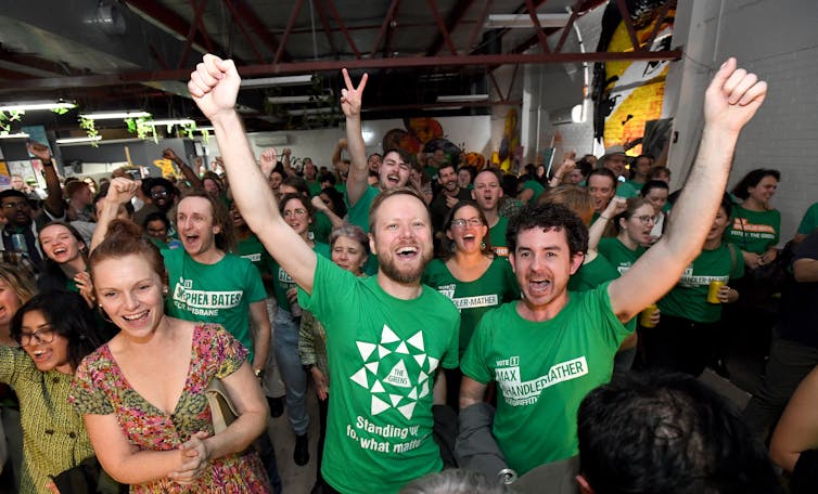 Greens supporters celebrating