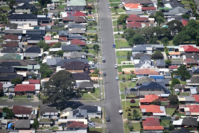 aerial view of suburban street
