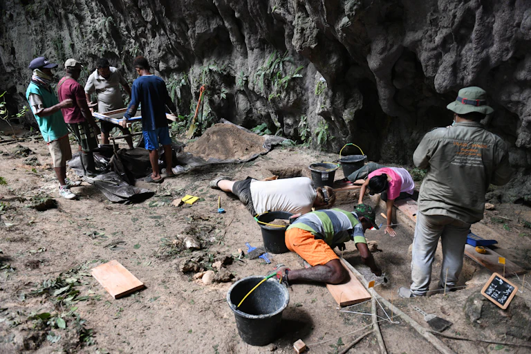 An archaeological excavation at Mololo Cave in West Papua.