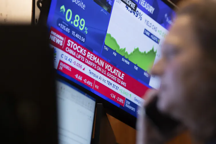 A trader on the floor of the New York Stock Exchange in New York on April 9.