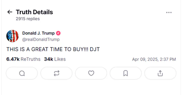 Screen shot of a post on TruthSocial from DOnald Trump.