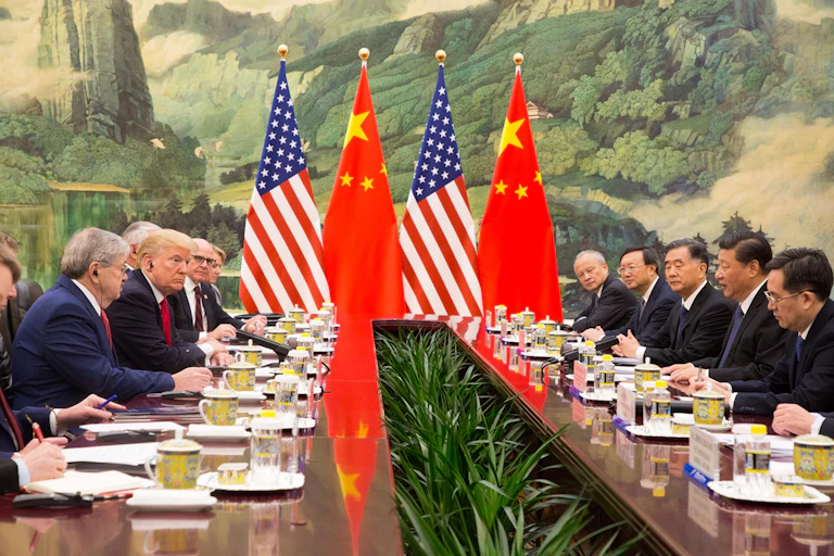 Donald Trump meeting with Xi Jinping in Beijing in 2017.