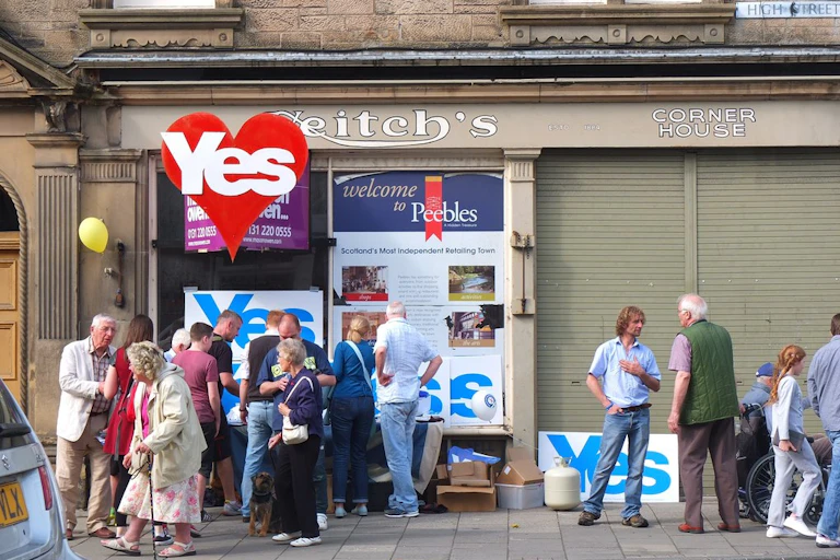 Campaña a favor del 'sí' en referéndum para la independencia de Escocia en 2014.