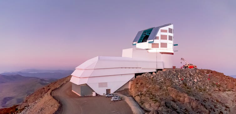 The Vera C. Rubin Observatory at dawn on Cerro Pachón in Chile.