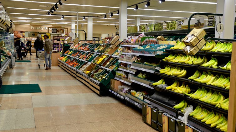 fruit and vegetable aisle in a uk supermarket