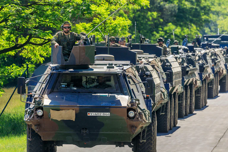 Tanks and soldiers on a Nato training exercise.