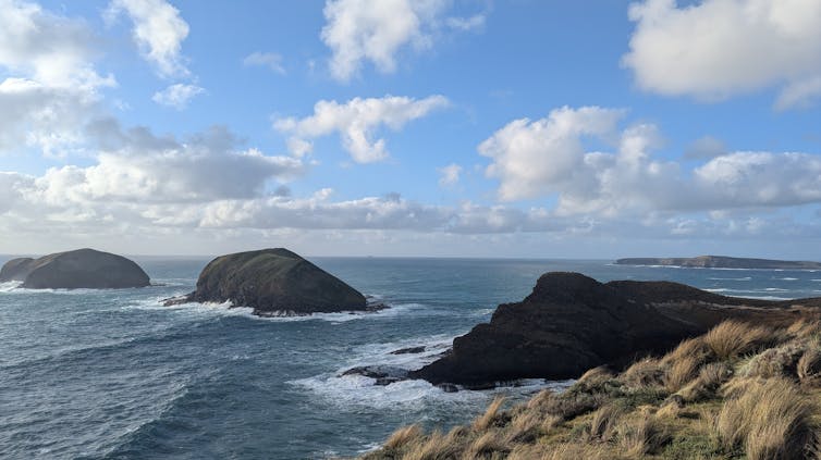 The 'Doughboys' and ocean in Tasmania.