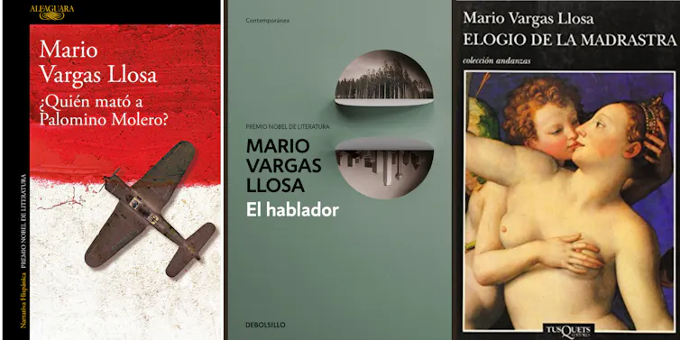 Portadas de ¿Quién mató a Palomino Moreno?, El hablador y Elogio de la madrastra.