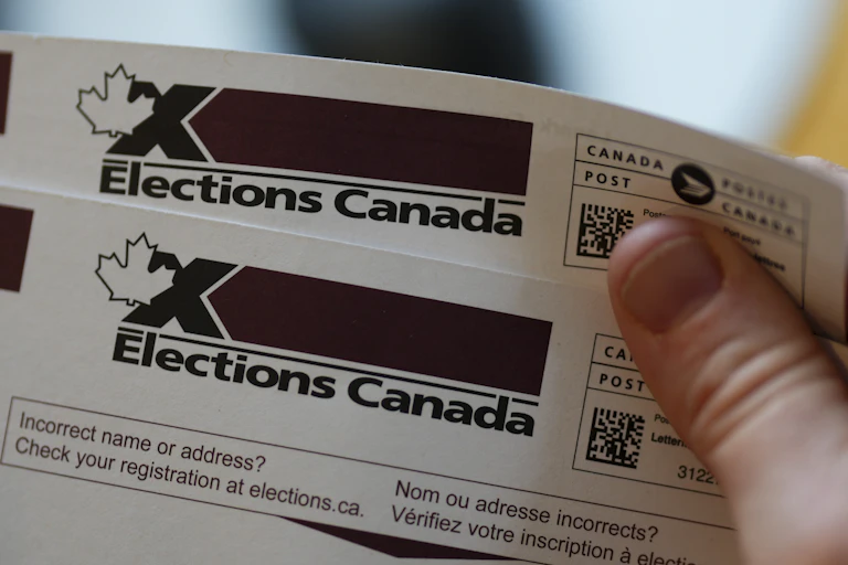 Close up on an Elections Canada voter information card