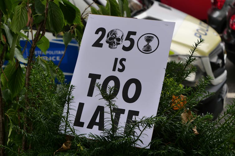 Sign that says 2050 is too late.