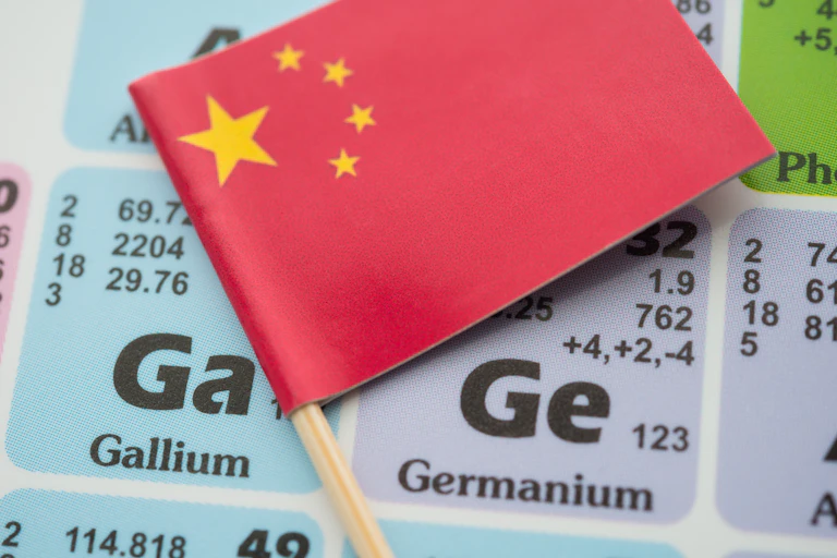 Ge (Germanium) Ga (Gallium) in the periodic table with Chinese flag.