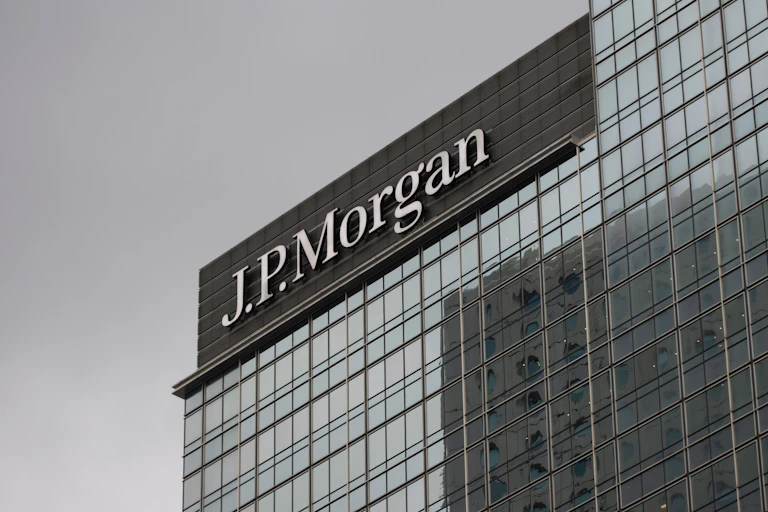 JP Morgan's logo on its Hong Kong office.