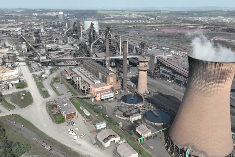 aerial view of british steel plant at scunthorpe.