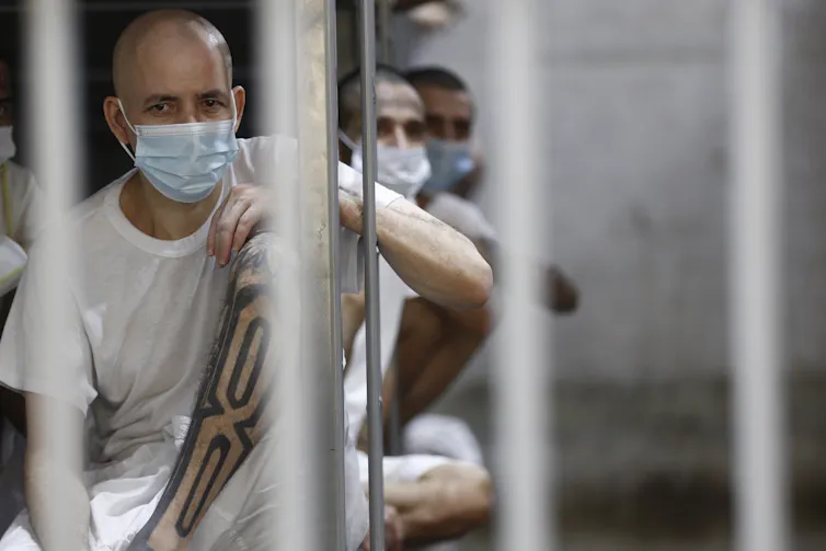 Inmates at the Cecot mega-prison in El Salvador.