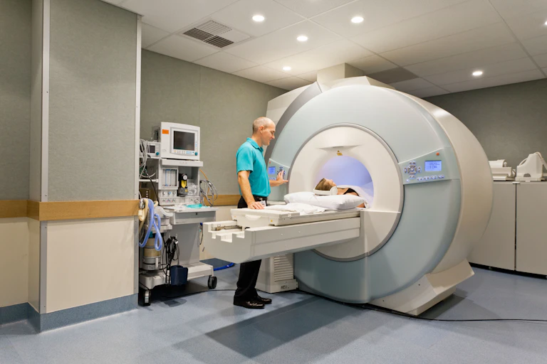 A patient in a CT scanner.