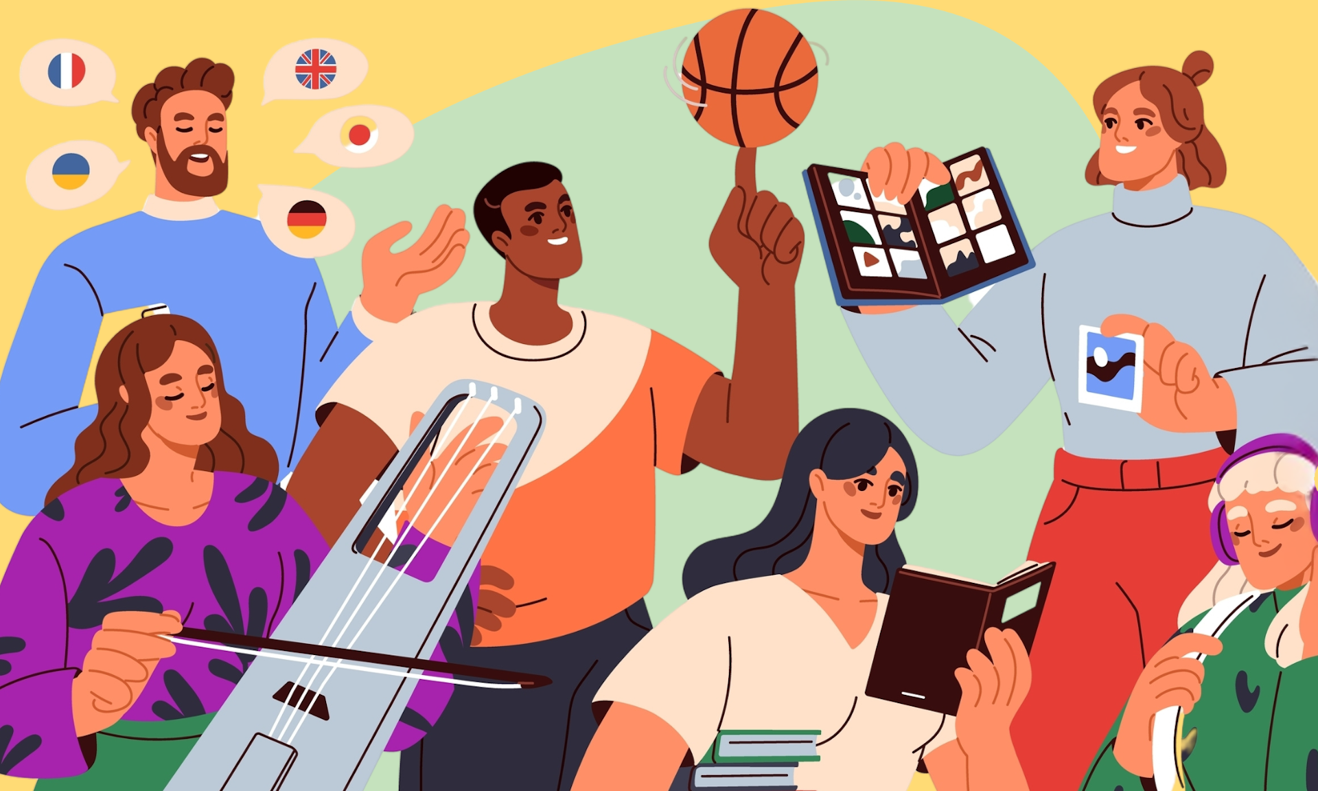 Illustration de gens exerçant plusieurs hobbies